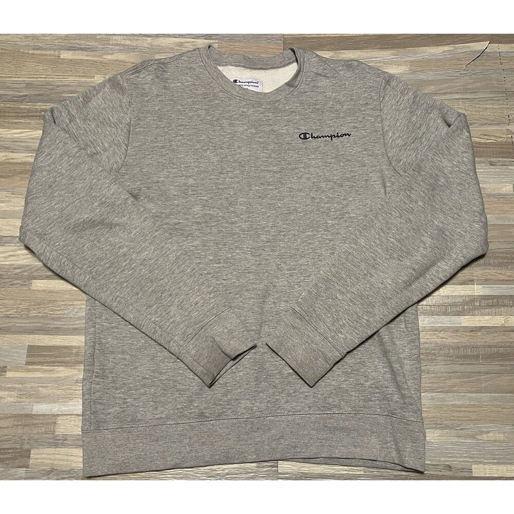 Champion Sweatshirt Mens Medium Grey Pullover Crewneck Ribbed Hem Cuffs